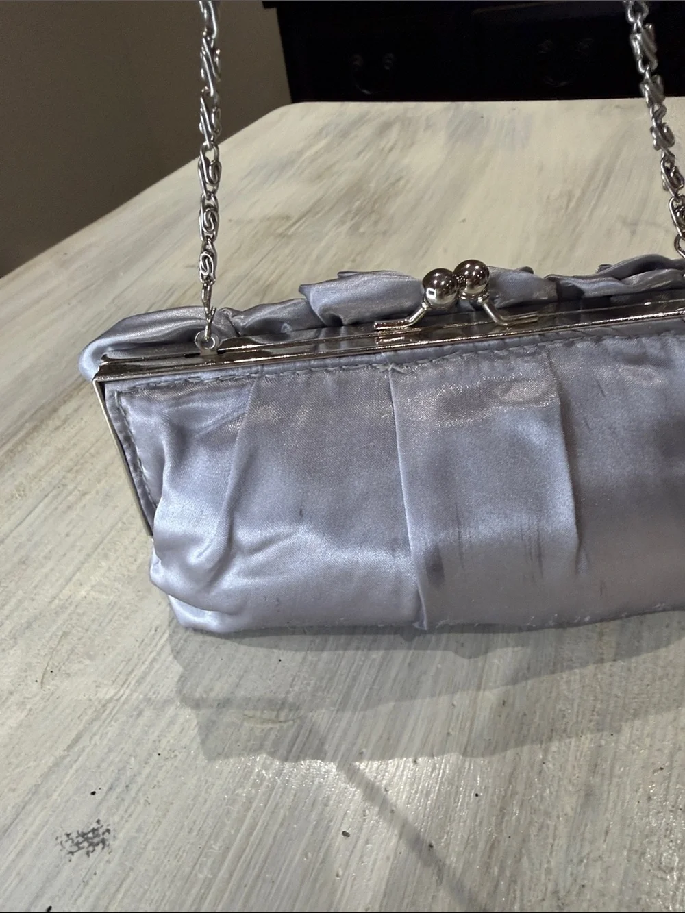 Source Unknown Silver Satin Rosette Clutch
